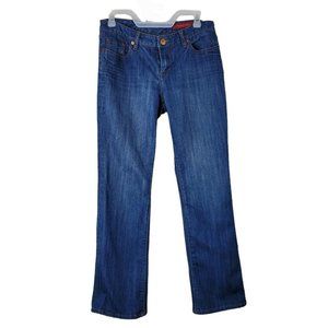 7 Seven Jeans Classic Flare Sz 10 Medium Dark Wash Contract Stitching EUC Casual